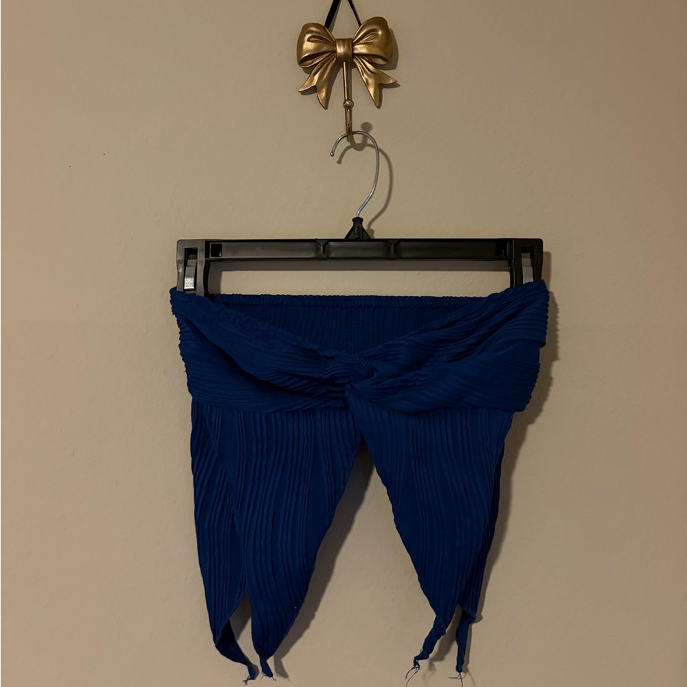 Blue Pleated Strapless Set